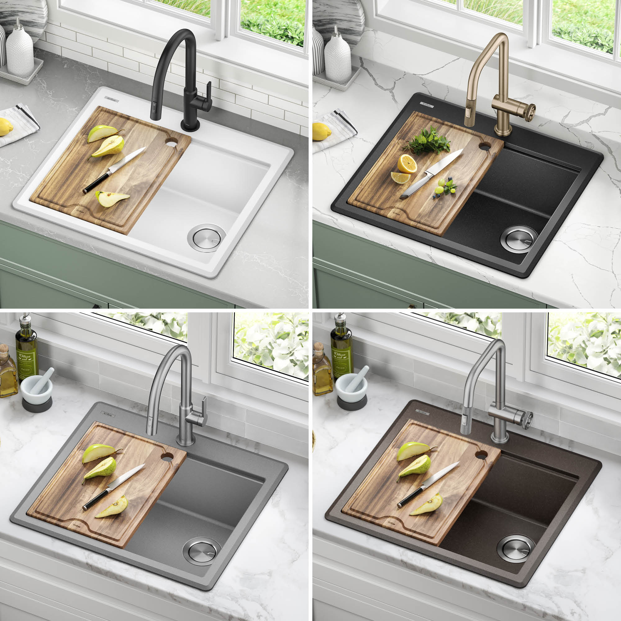 KRAUS 25” Drop-In Granite Composite Workstation Kitchen Sink in White - KGTW12-25WH