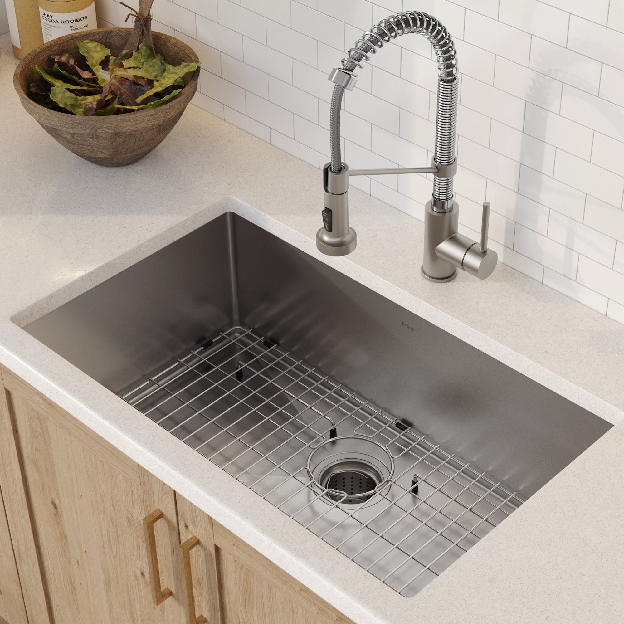 KRAUS 30" Stainless Steel Kitchen Sink and Kitchen Faucet - KHU100-30-1610-53CH