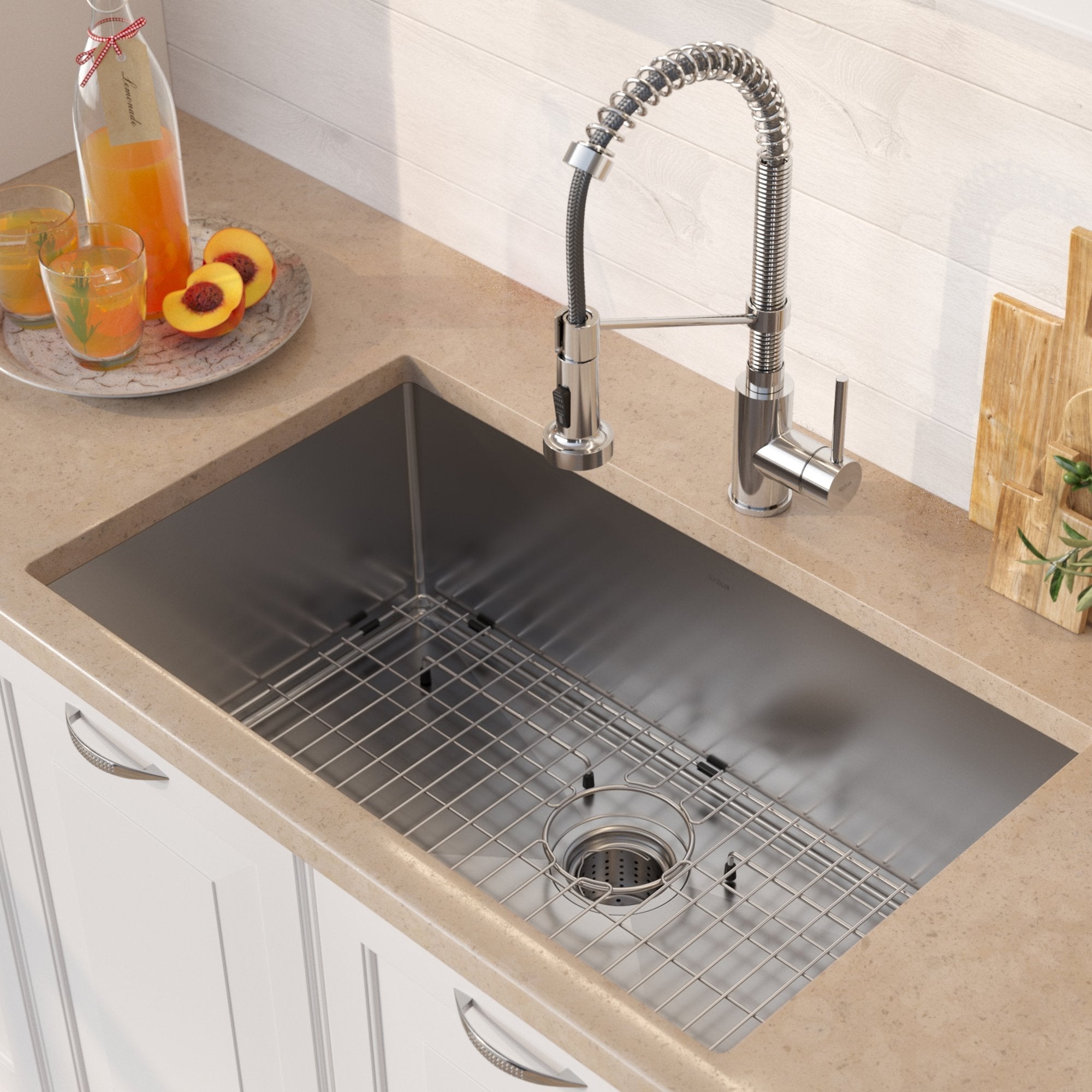 KRAUS 30" Stainless Steel Kitchen Sink and Kitchen Faucet - KHU100-30-1610-53CH