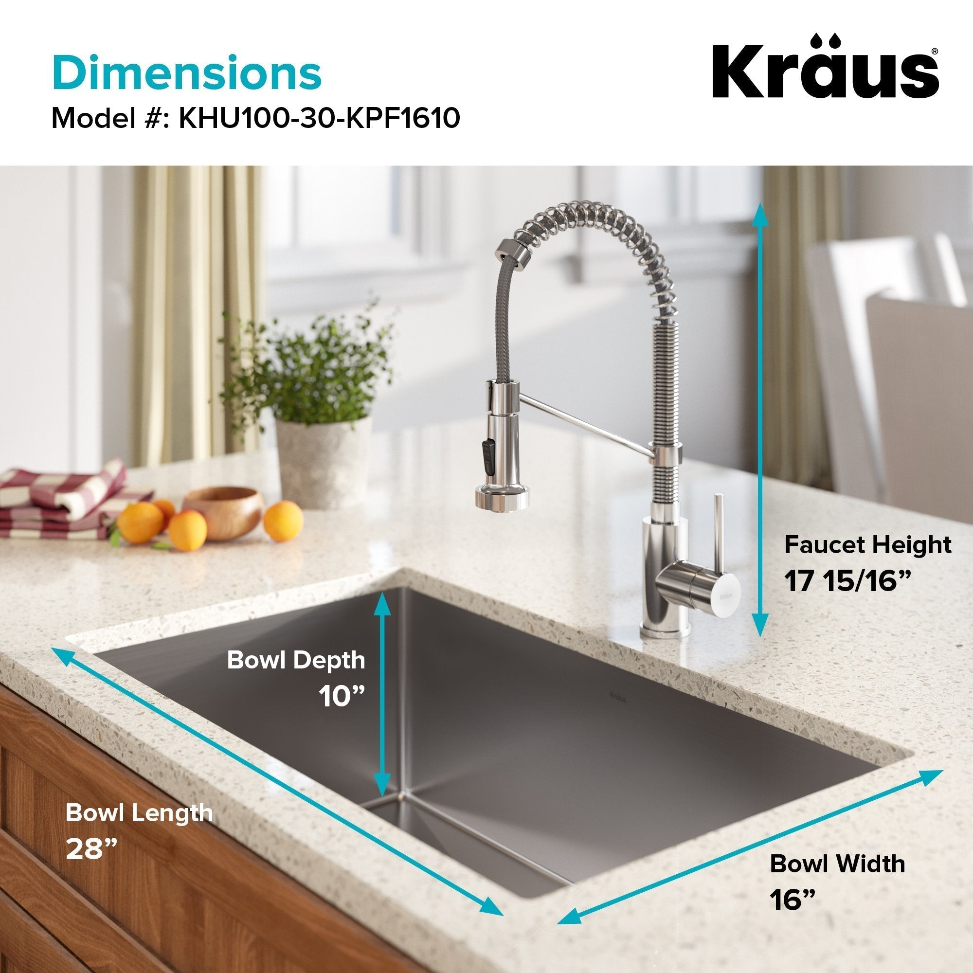KRAUS 30" Stainless Steel Kitchen Sink and Kitchen Faucet - KHU100-30-1610-53CH