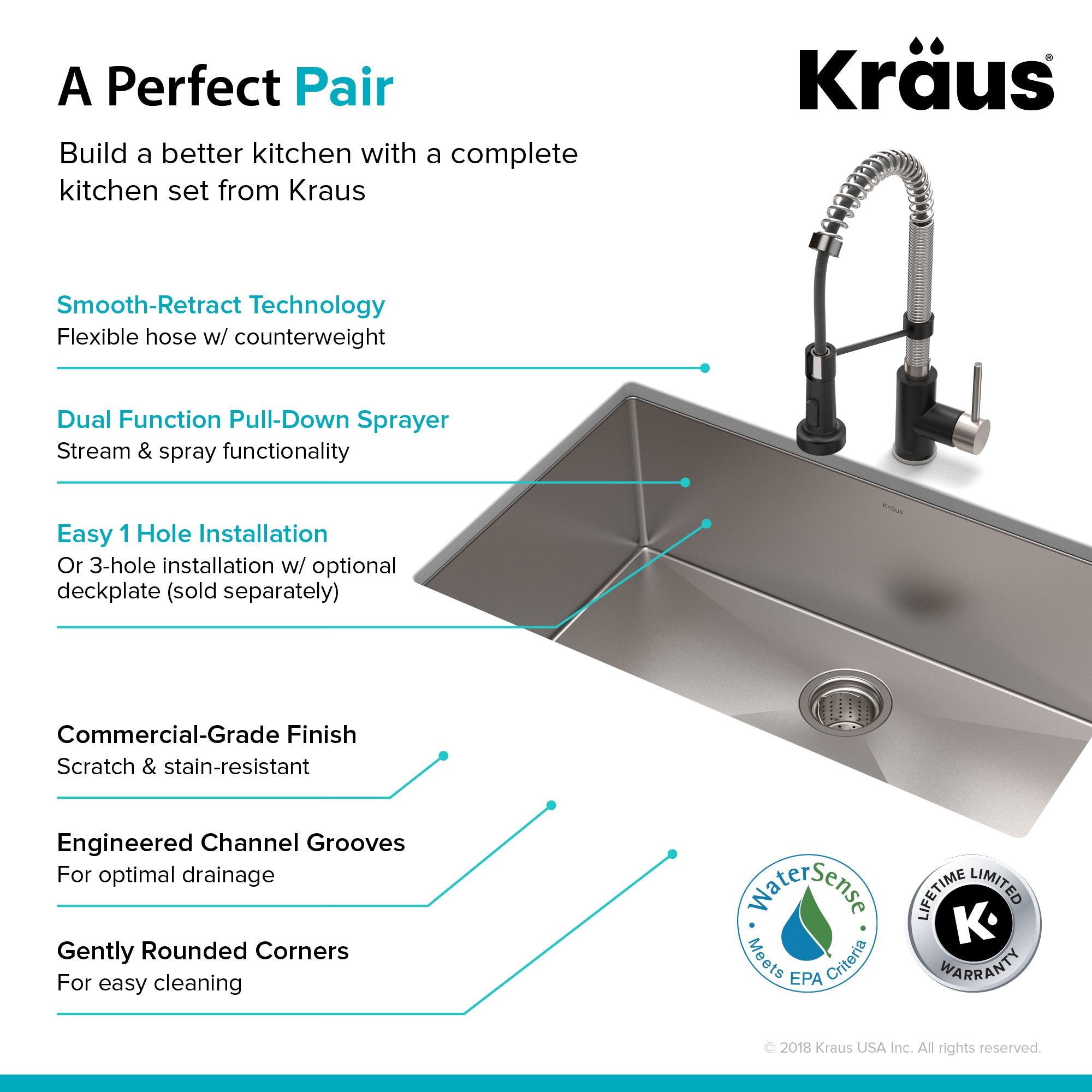 KRAUS 30" Stainless Steel Kitchen Sink and Kitchen Faucet - KHU100-30-1610-53CH