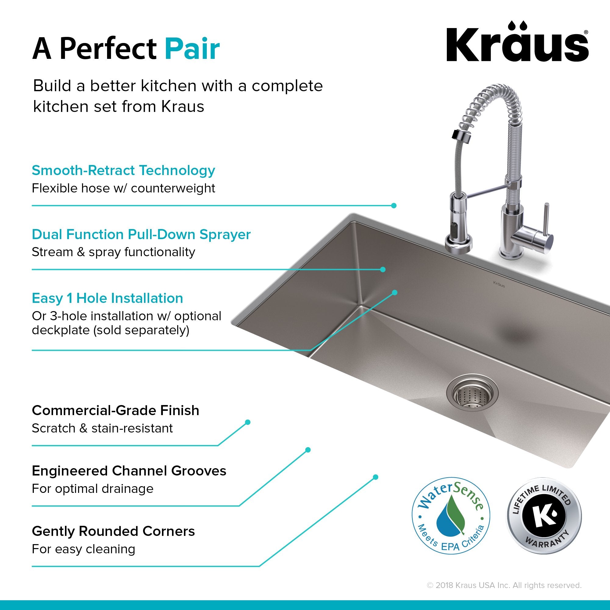 KRAUS 30" Stainless Steel Kitchen Sink and Kitchen Faucet - KHU100-30-1610-53CH