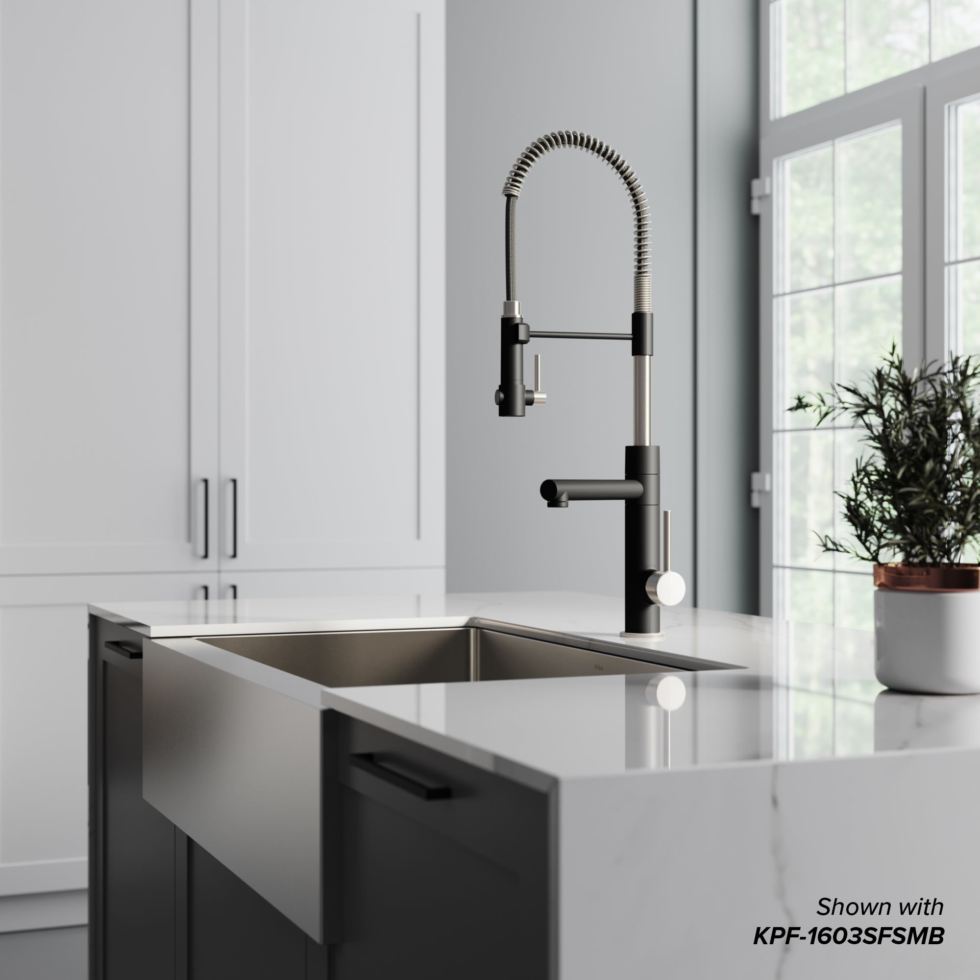 KRAUS 33" Modern Flat Front Farmhouse Stainless Steel Kitchen Sink with Off Center Drain - KHF410-33