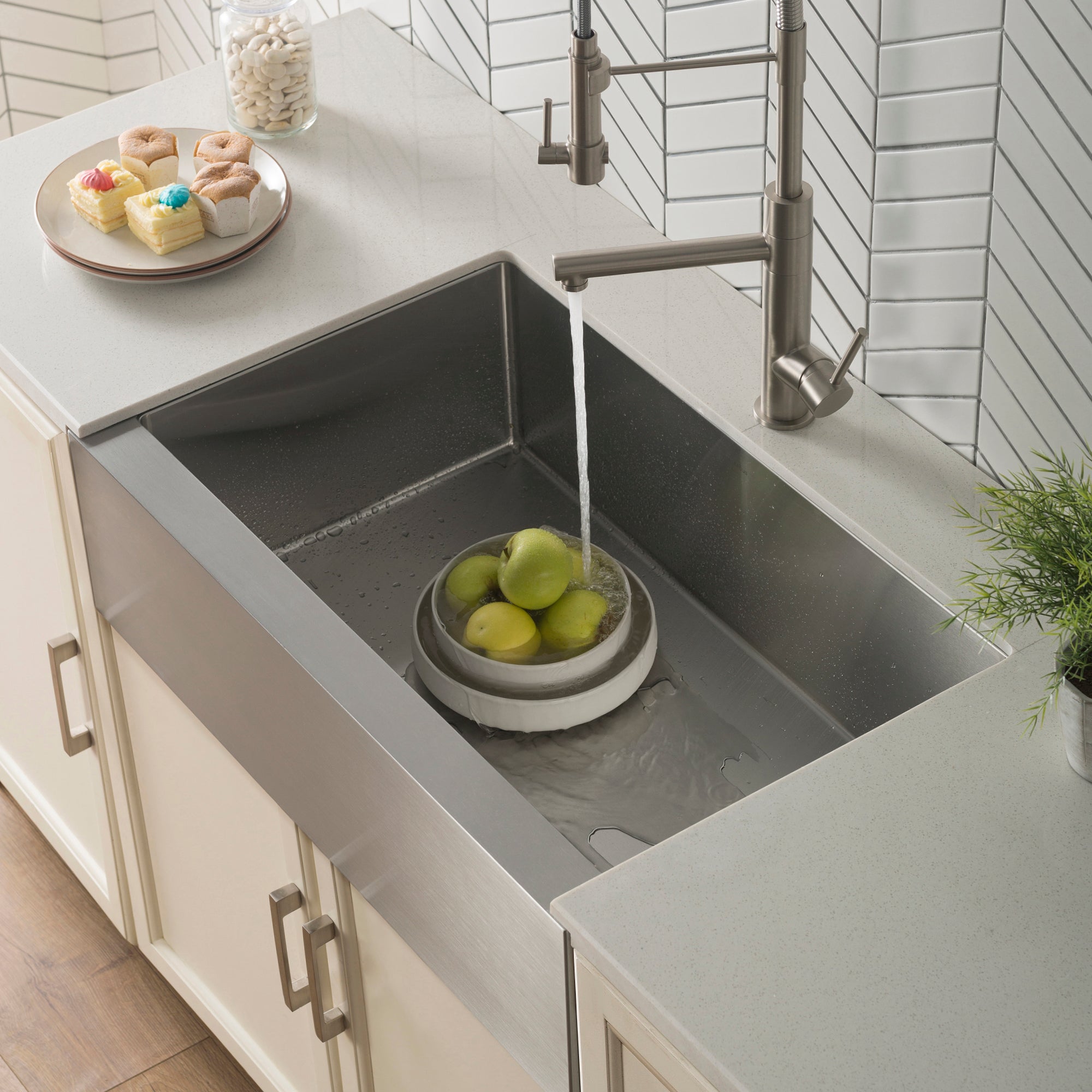 KRAUS 33" Modern Flat Front Farmhouse Stainless Steel Kitchen Sink with Off Center Drain - KHF410-33