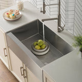 KRAUS 33" Modern Flat Front Farmhouse Stainless Steel Kitchen Sink with Off Center Drain - KHF410-33