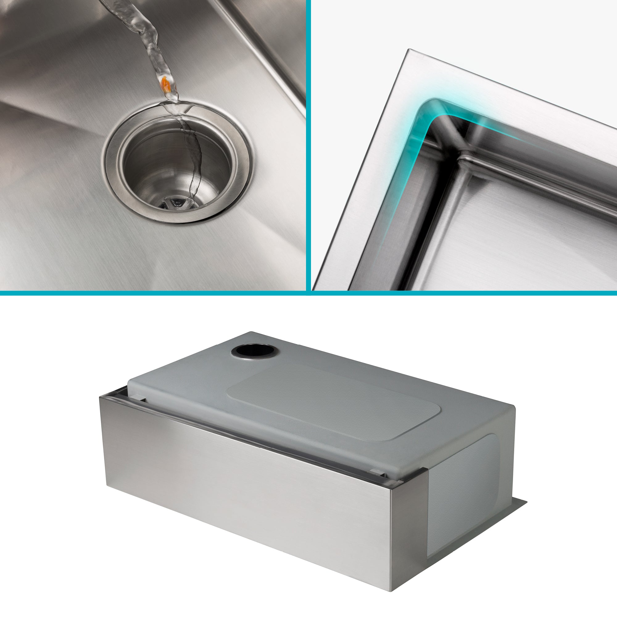KRAUS 33" Modern Flat Front Farmhouse Stainless Steel Kitchen Sink with Off Center Drain - KHF410-33