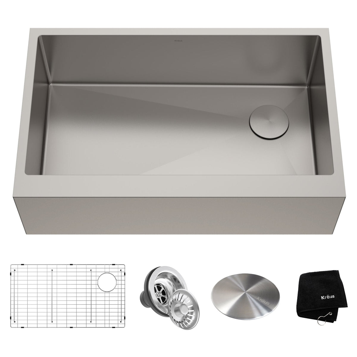 KRAUS 33" Modern Flat Front Farmhouse Stainless Steel Kitchen Sink with Off Center Drain - KHF410-33