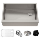 KRAUS 33" Modern Flat Front Farmhouse Stainless Steel Kitchen Sink with Off Center Drain - KHF410-33