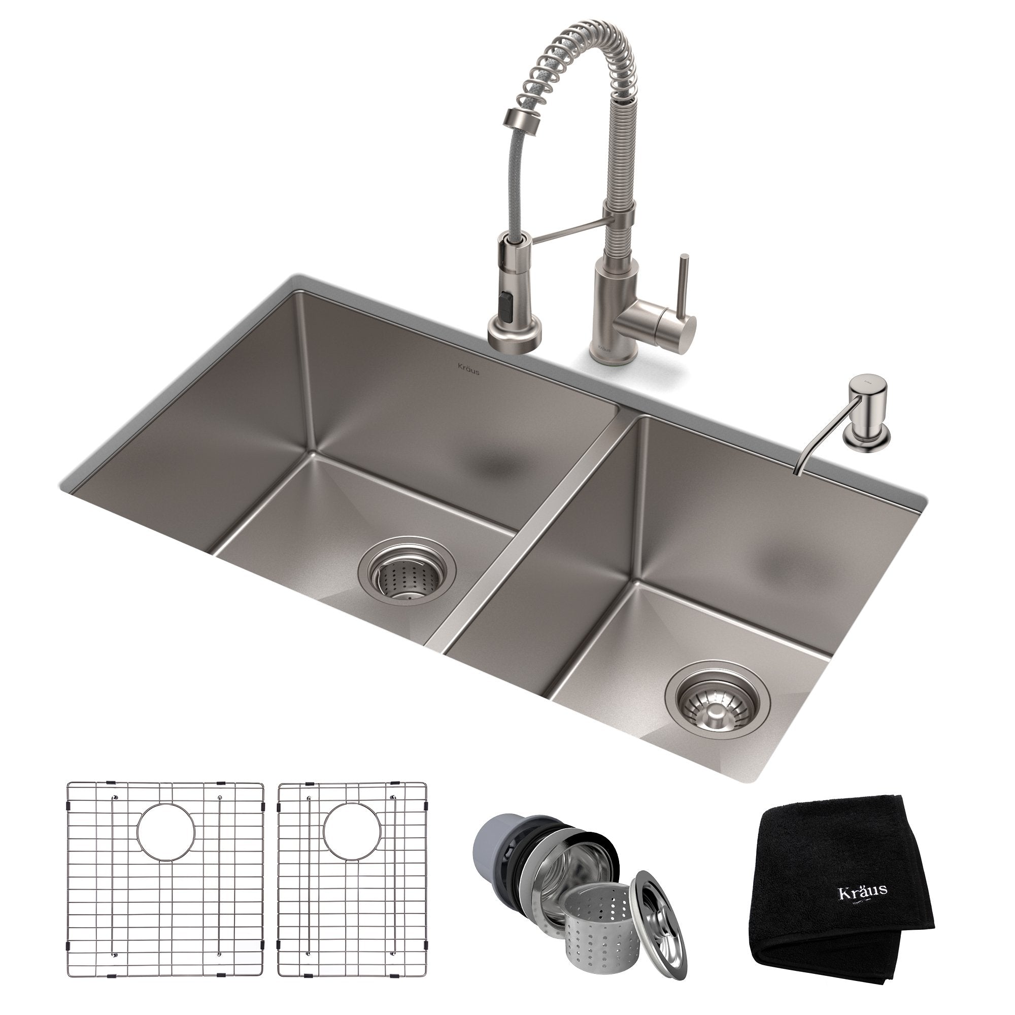 KRAUS 33" Stainless Steel Kitchen Sink and Kitchen Faucet - KHU103-33-1610-53CH