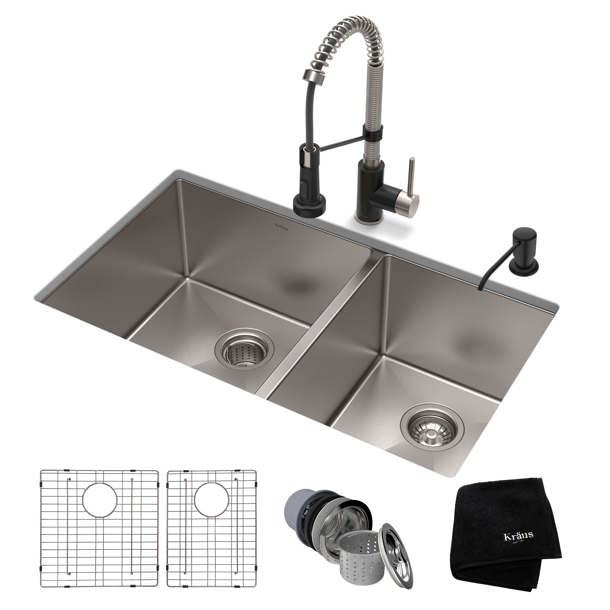 KRAUS 33" Stainless Steel Kitchen Sink and Kitchen Faucet - KHU103-33-1610-53CH
