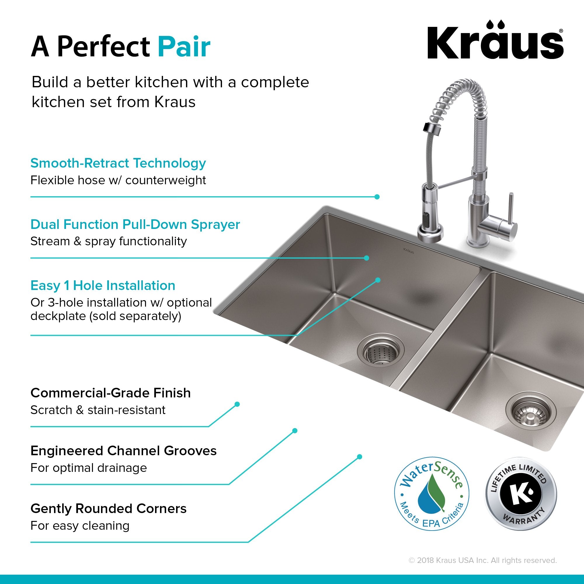 KRAUS 33" Stainless Steel Kitchen Sink and Kitchen Faucet - KHU103-33-1610-53CH