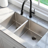KRAUS 33" Undermount 40/60 Double Bowl 16 Gauge Stainless Steel Kitchen Sink with NoiseDefend Soundproofing - KHU104-33