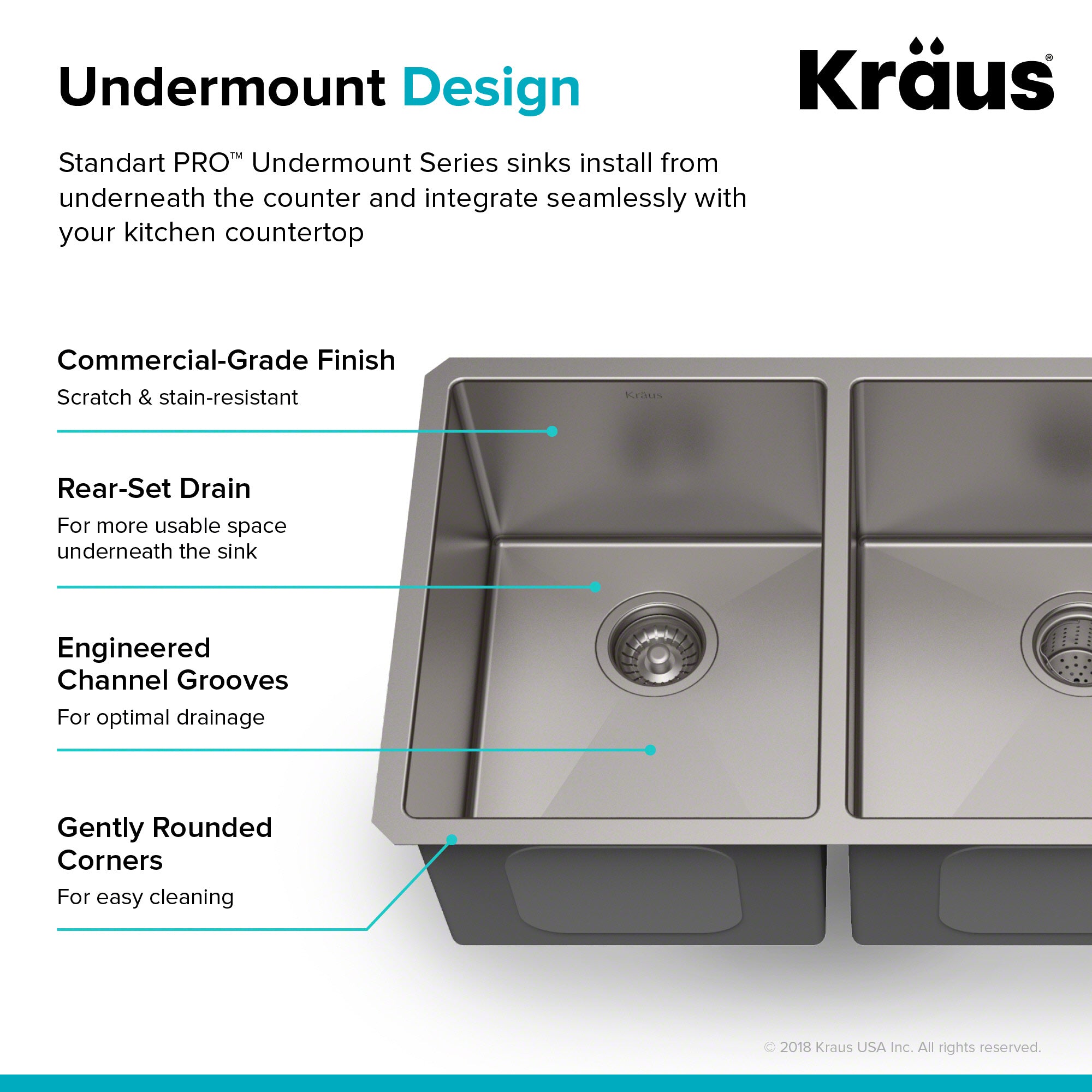 KRAUS 33" Undermount 40/60 Double Bowl 16 Gauge Stainless Steel Kitchen Sink with NoiseDefend Soundproofing - KHU104-33
