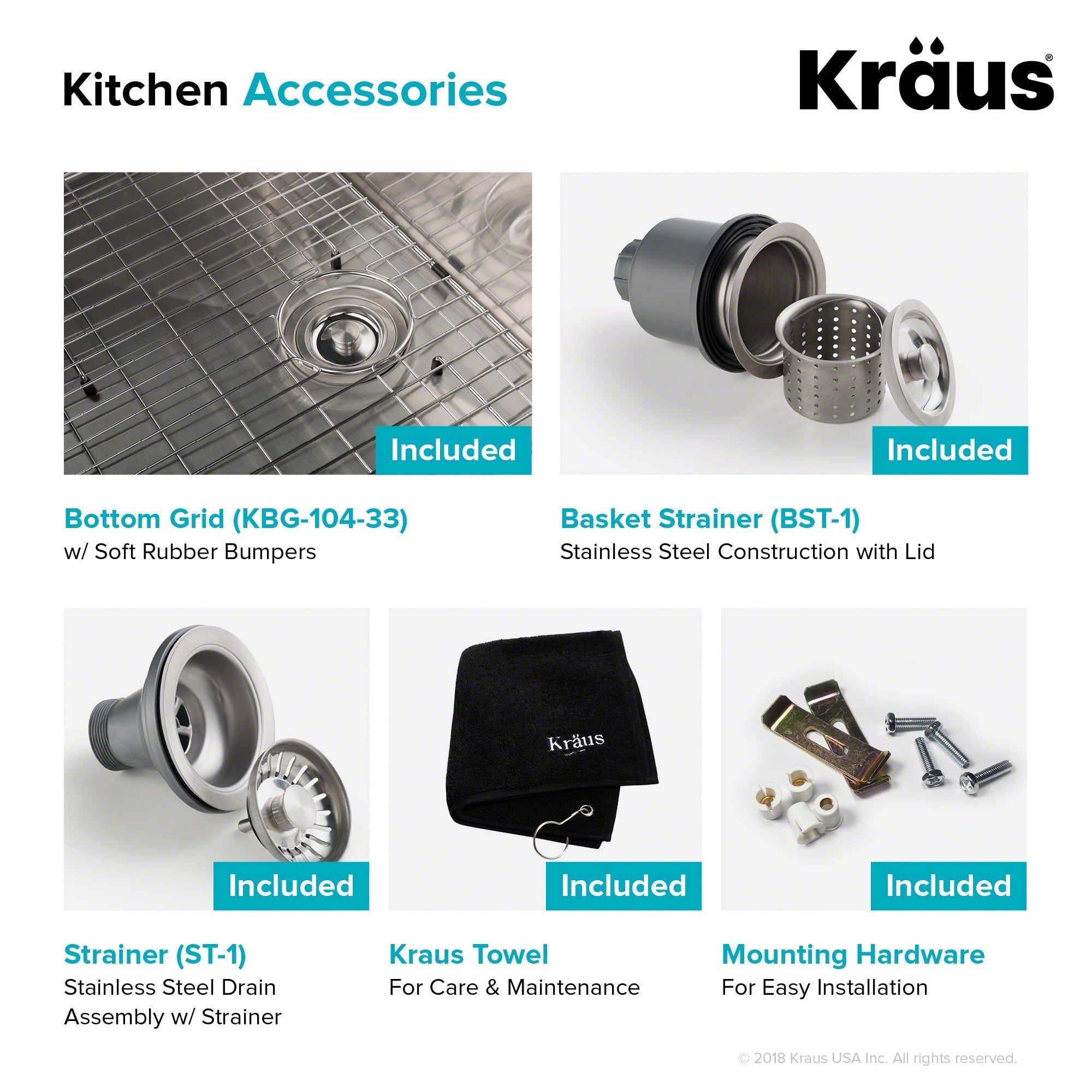 KRAUS 33" Undermount 40/60 Double Bowl 16 Gauge Stainless Steel Kitchen Sink with NoiseDefend Soundproofing - KHU104-33