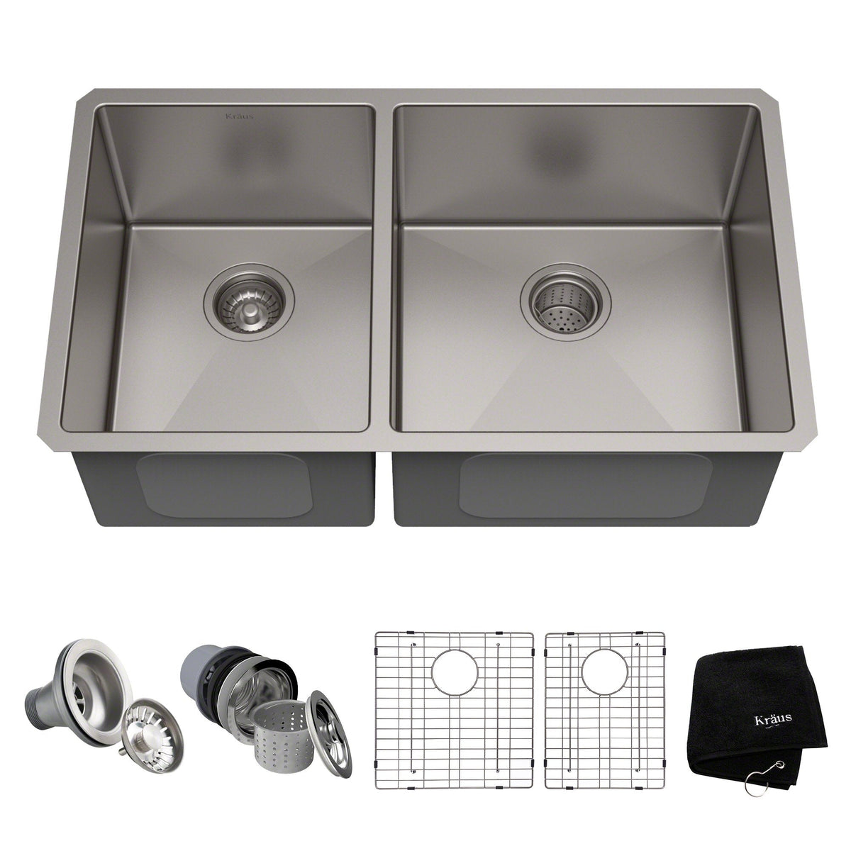 KRAUS 33" Undermount 40/60 Double Bowl 16 Gauge Stainless Steel Kitchen Sink with NoiseDefend Soundproofing - KHU104-33