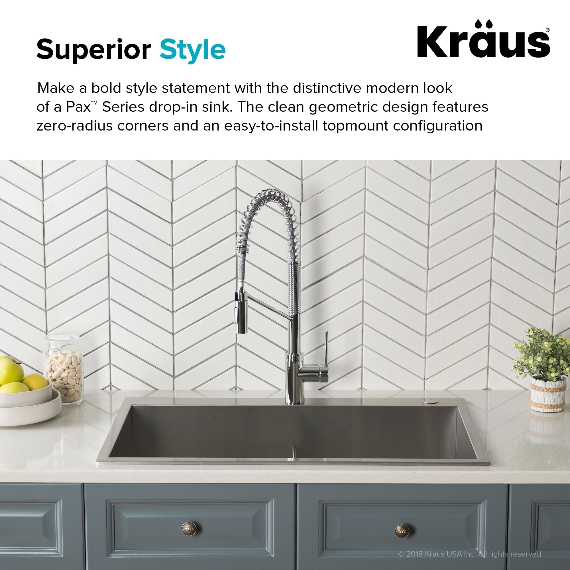 KRAUS 33" x 22" Pax Drop-In Topmount Zero-Radius Double Bowl Stainless Kitchen Sink - KP1TD33S-2