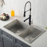 KRAUS 33" x 22" Pax Drop-In Topmount Zero-Radius Double Bowl Stainless Kitchen Sink - KP1TD33S-2