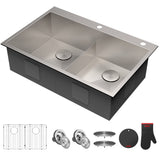 KRAUS 33" x 22" Pax Drop-In Topmount Zero-Radius Double Bowl Stainless Kitchen Sink - KP1TD33S-2