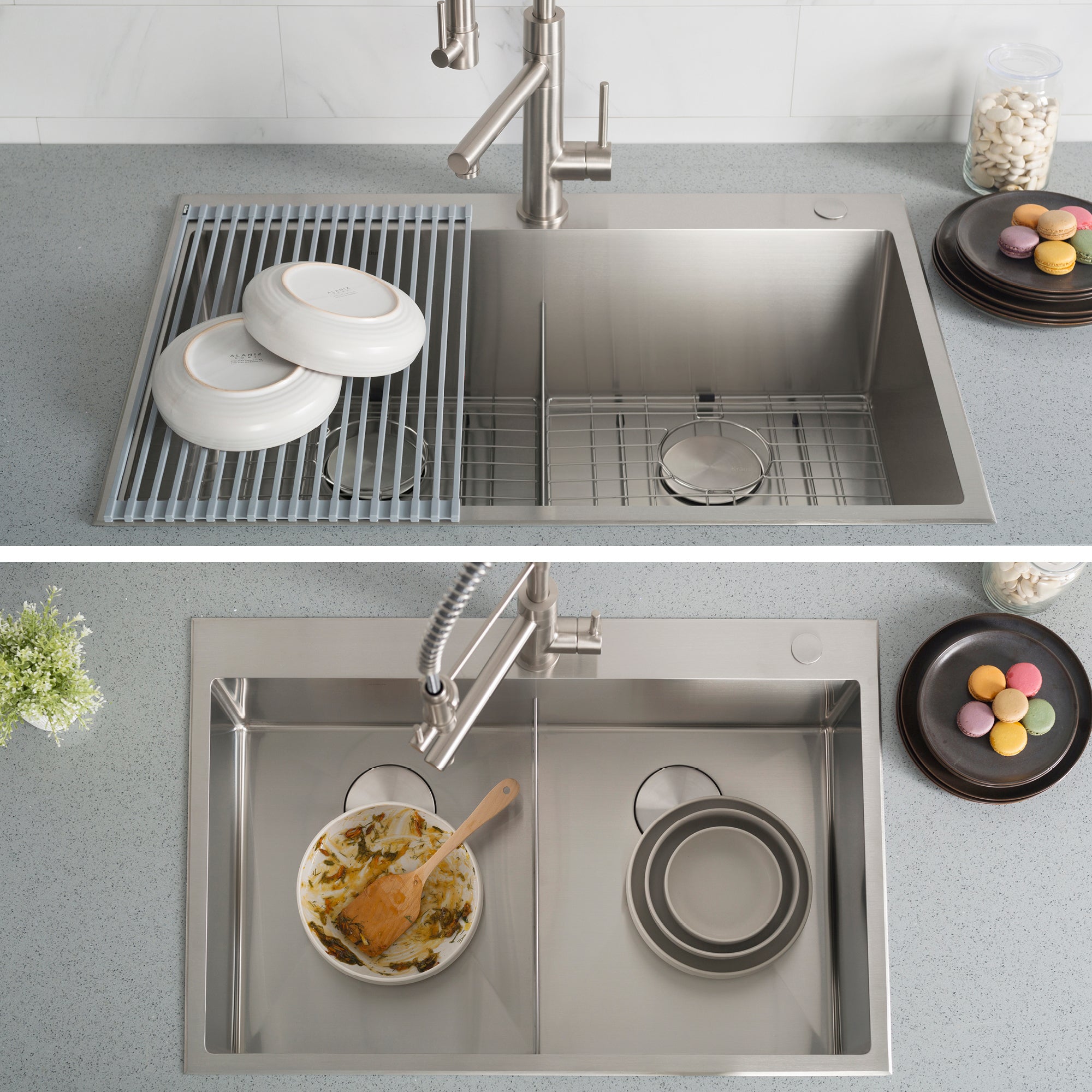 KRAUS 33 x 22 inch Standart PRO Drop-In 16 Gauge Double Bowl 2-Hole Stainless Steel Kitchen Sink - KHT302-33