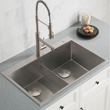 KRAUS 33 x 22 inch Standart PRO Drop-In 16 Gauge Double Bowl 2-Hole Stainless Steel Kitchen Sink - KHT302-33
