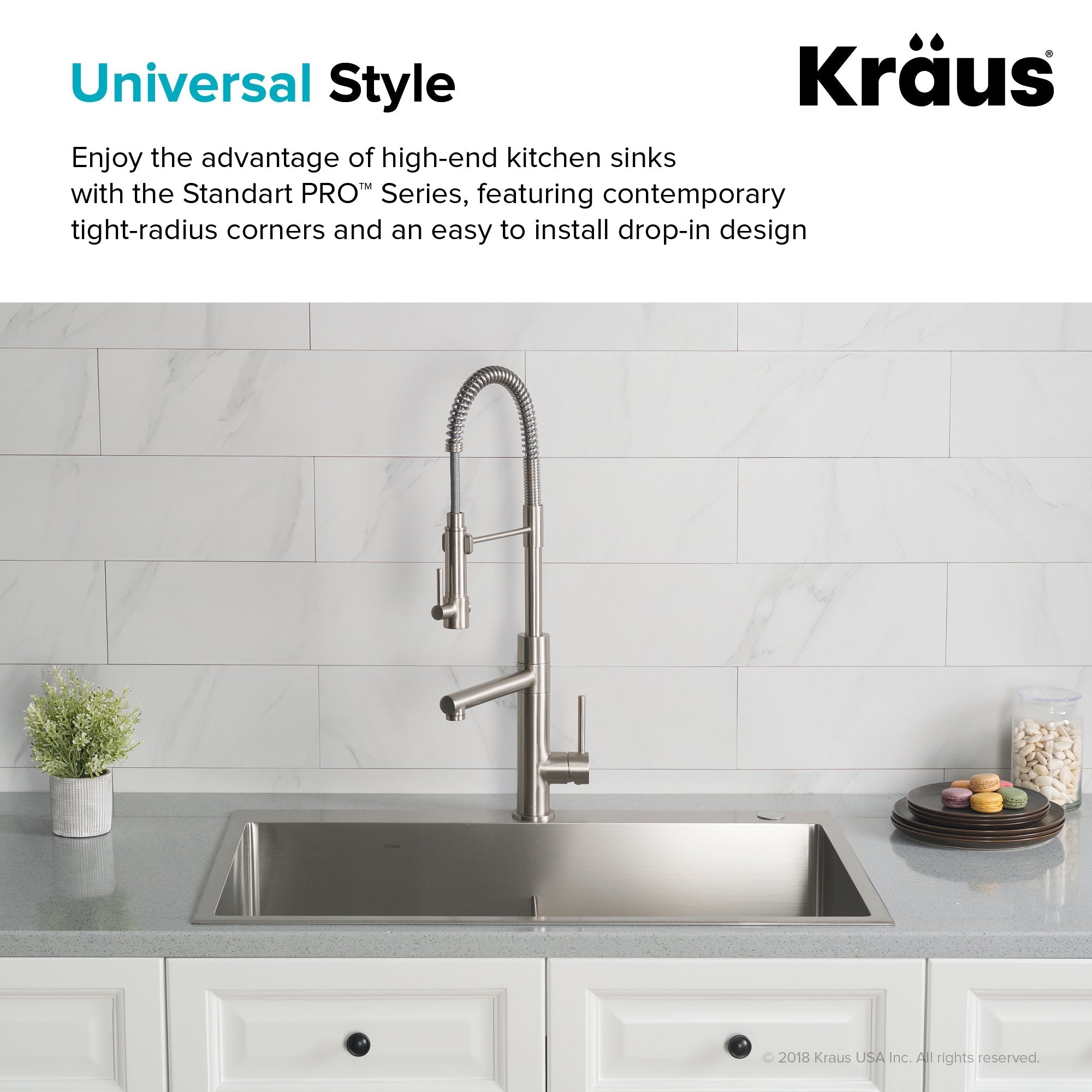 KRAUS 33 x 22 inch Standart PRO Drop-In 16 Gauge Double Bowl 2-Hole Stainless Steel Kitchen Sink - KHT302-33