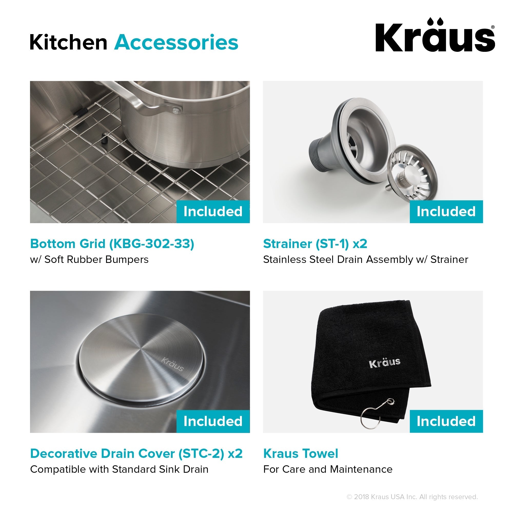 KRAUS 33 x 22 inch Standart PRO Drop-In 16 Gauge Double Bowl 2-Hole Stainless Steel Kitchen Sink - KHT302-33