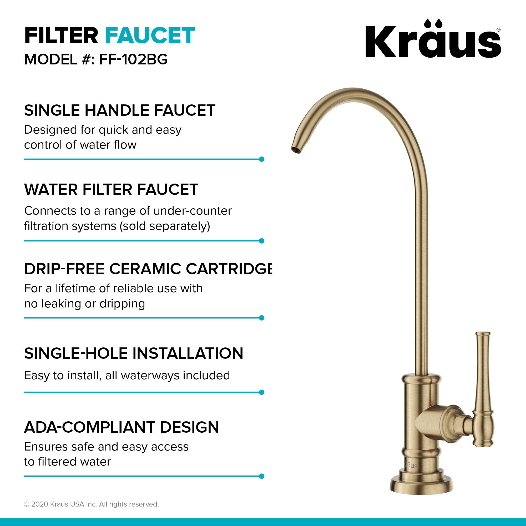 KRAUS Allyn Transitional Bridge Kitchen Faucet & Water Filter Faucet in Brushed Gold - KPF-3121-FF-102BG