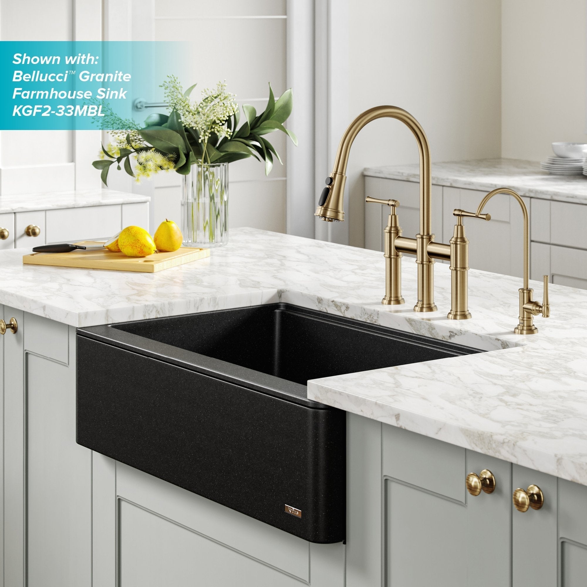 KRAUS Allyn Transitional Bridge Kitchen Faucet & Water Filter Faucet in Brushed Gold - KPF-3121-FF-102BG