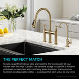 KRAUS Allyn Transitional Bridge Kitchen Faucet & Water Filter Faucet in Brushed Gold - KPF-3121-FF-102BG