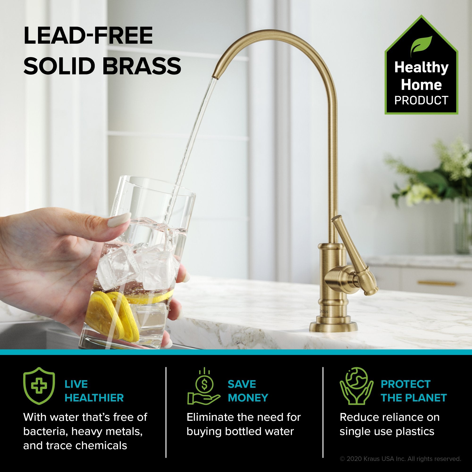 KRAUS Allyn Transitional Bridge Kitchen Faucet & Water Filter Faucet in Brushed Gold - KPF-3121-FF-102BG