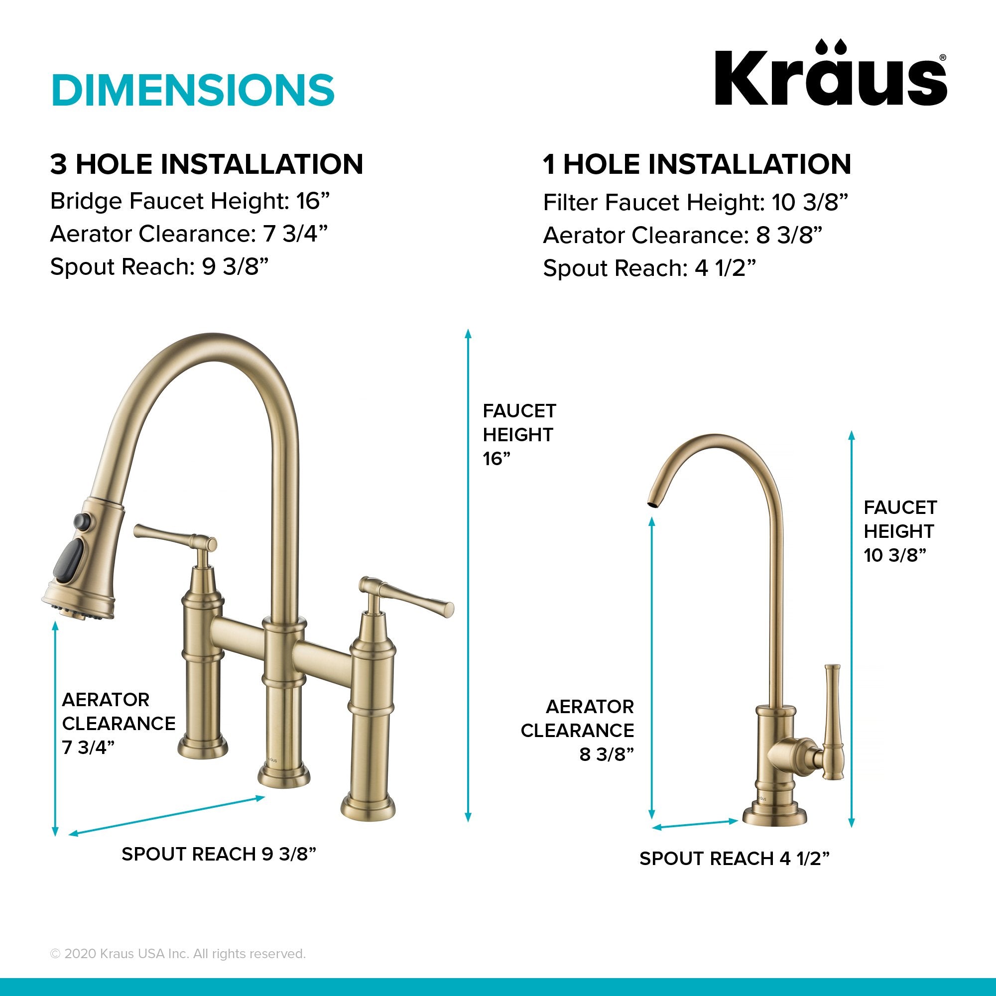 KRAUS Allyn Transitional Bridge Kitchen Faucet & Water Filter Faucet in Brushed Gold - KPF-3121-FF-102BG