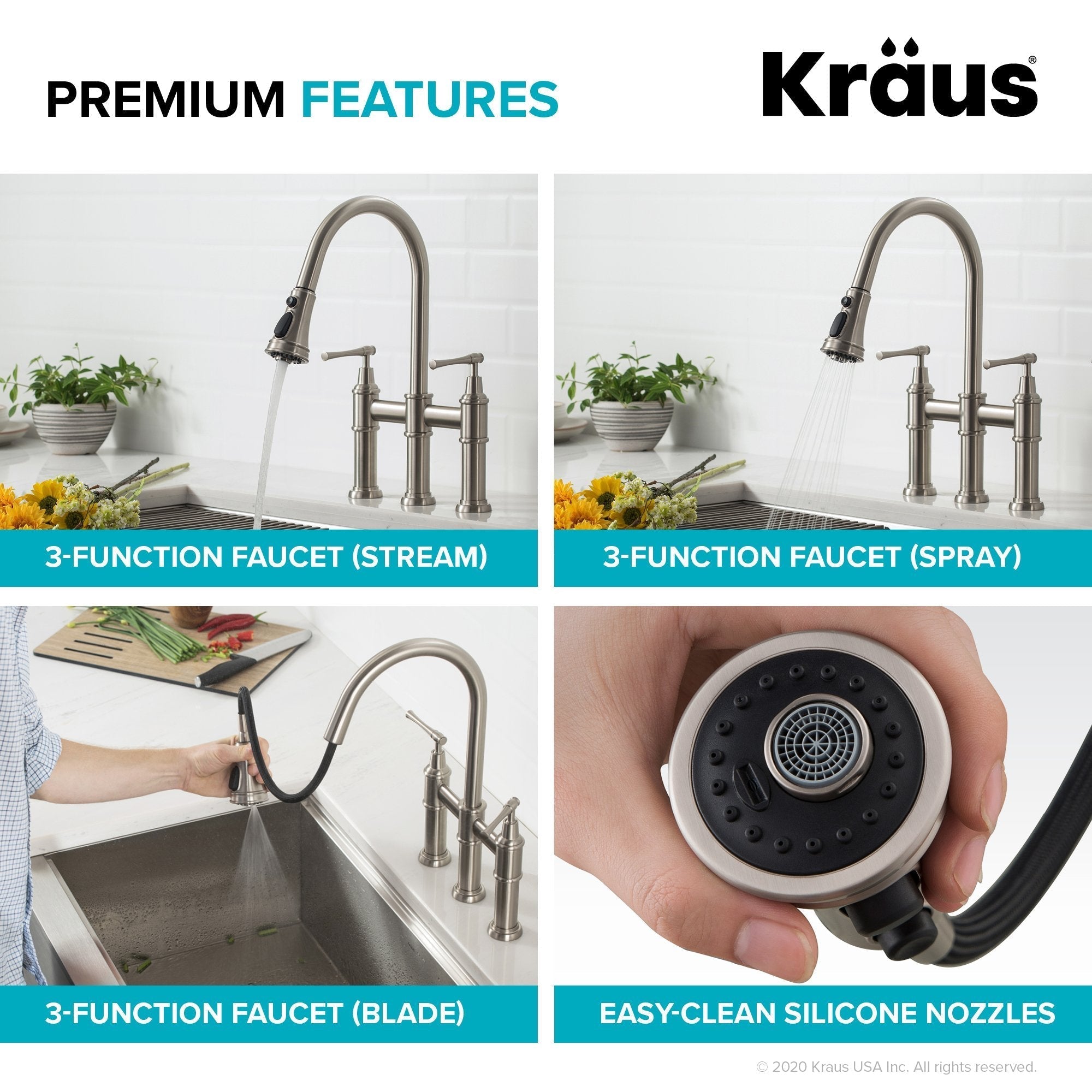 KRAUS Allyn Transitional Bridge Kitchen Faucet & Water Filter Faucet in Brushed Gold - KPF-3121-FF-102BG