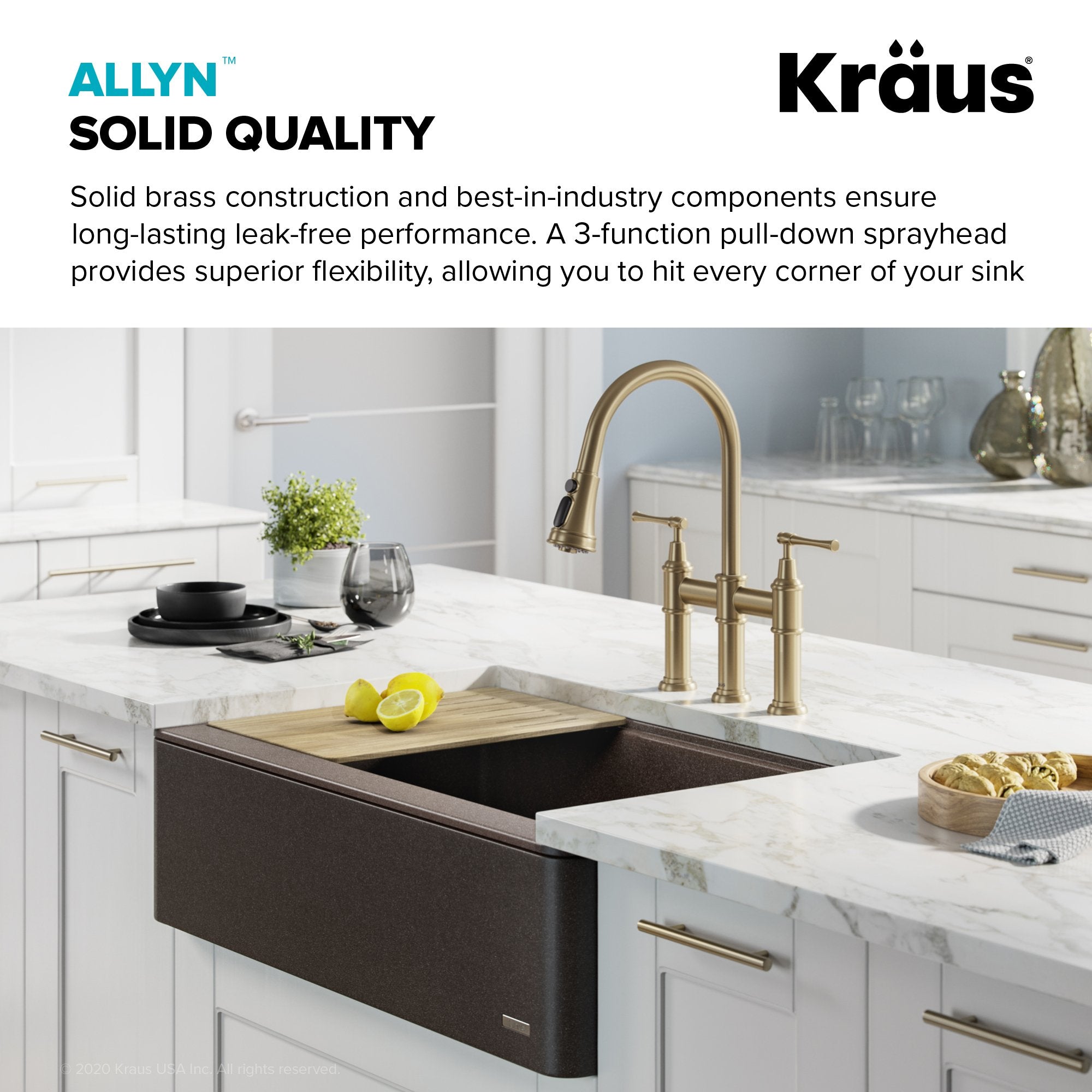 KRAUS Allyn Transitional Bridge Kitchen Faucet & Water Filter Faucet in Brushed Gold - KPF-3121-FF-102BG