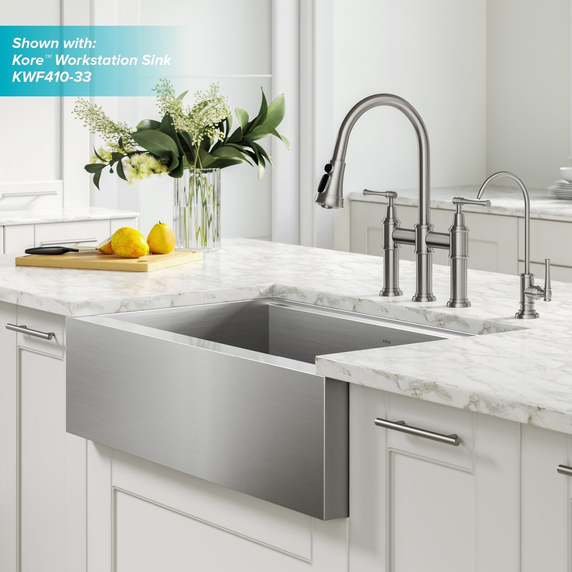 KRAUS Allyn Transitional Bridge Kitchen Faucet & Water Filter Faucet in Spot Free Stainless Steel - KPF-3121-FF-102SFS