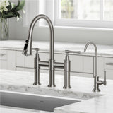 KRAUS Allyn Transitional Bridge Kitchen Faucet & Water Filter Faucet in Spot Free Stainless Steel - KPF-3121-FF-102SFS