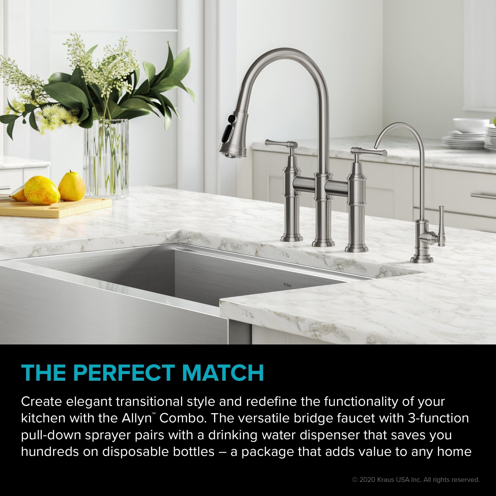 KRAUS Allyn Transitional Bridge Kitchen Faucet & Water Filter Faucet in Spot Free Stainless Steel - KPF-3121-FF-102SFS