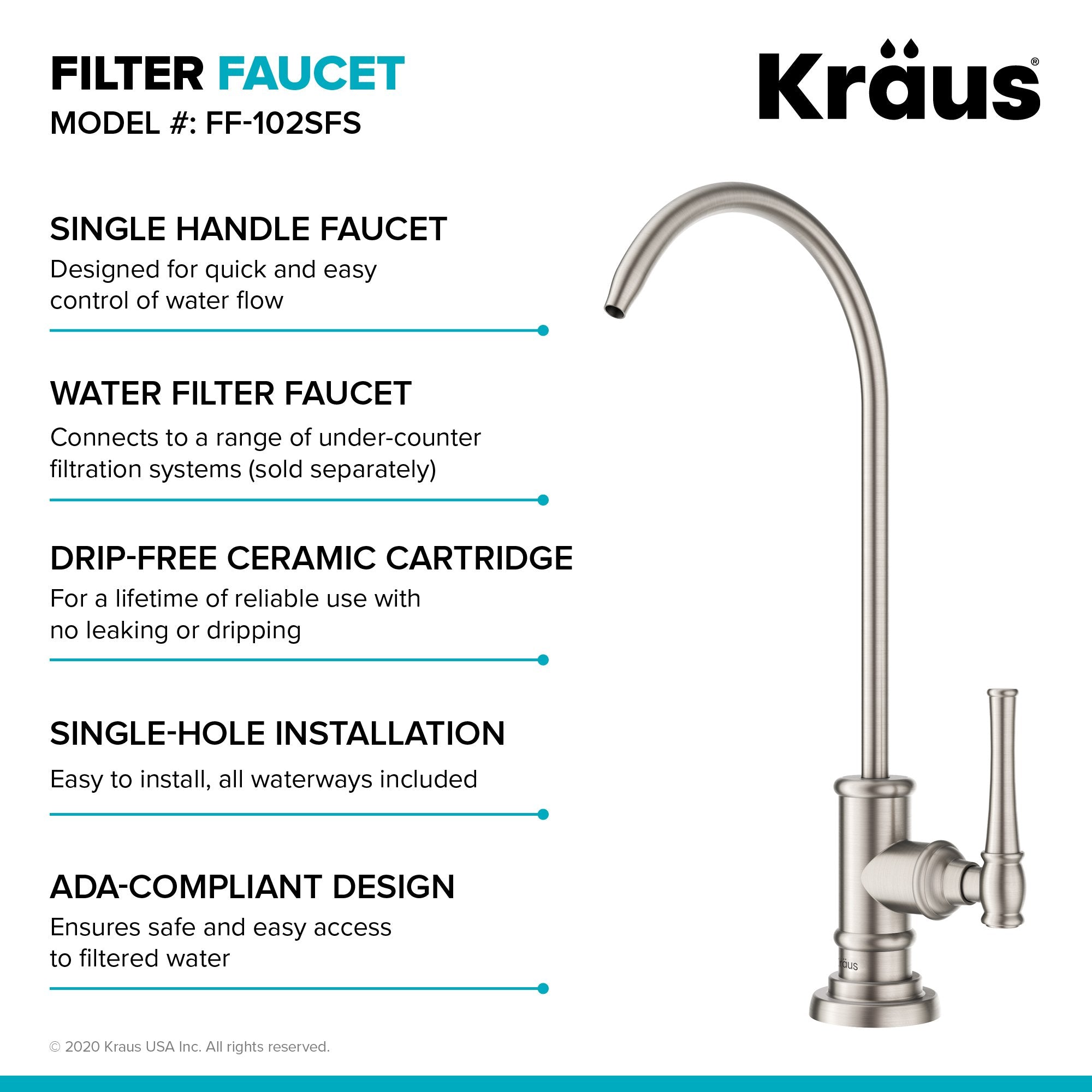 KRAUS Allyn Transitional Bridge Kitchen Faucet & Water Filter Faucet in Spot Free Stainless Steel - KPF-3121-FF-102SFS