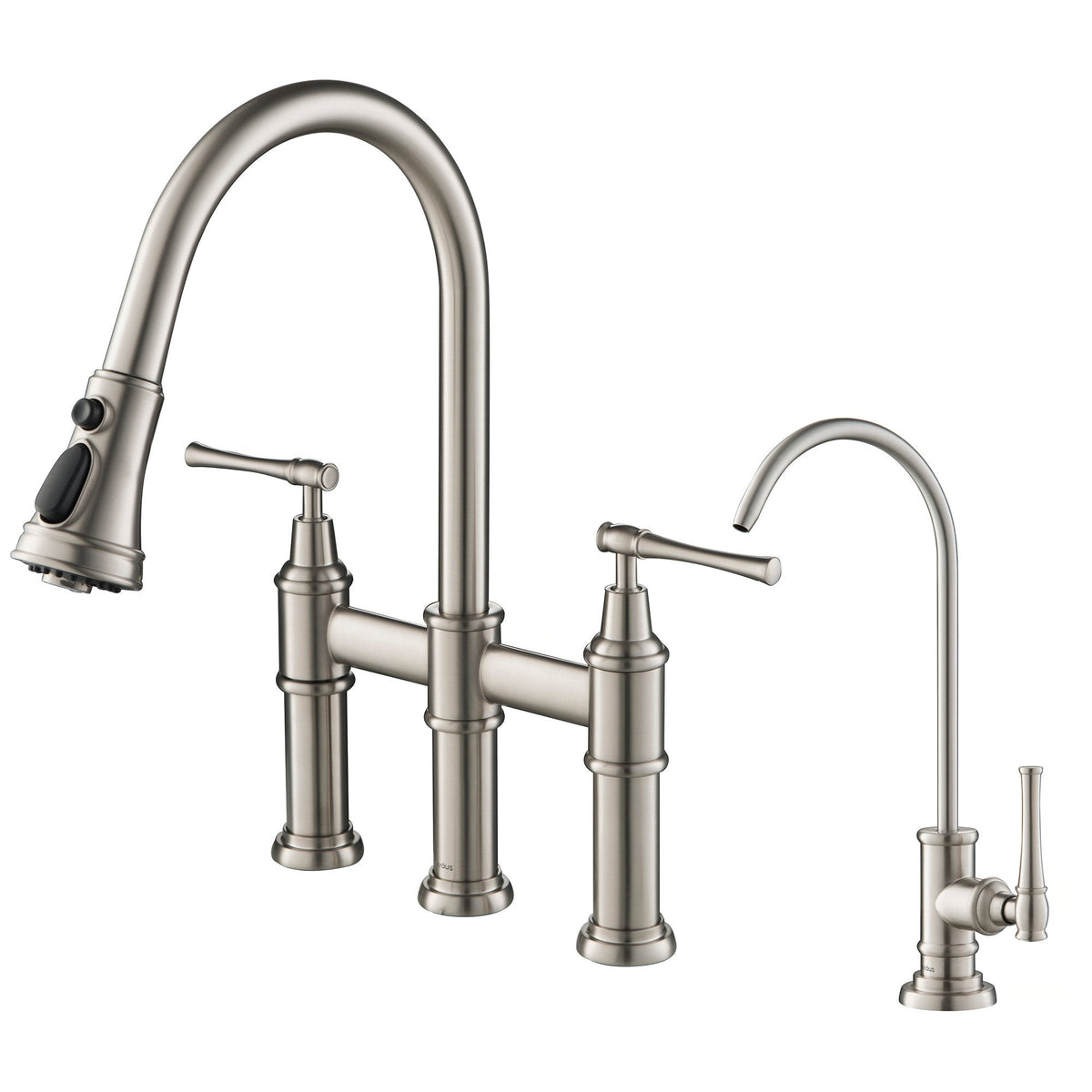 KRAUS Allyn Transitional Bridge Kitchen Faucet & Water Filter Faucet in Spot Free Stainless Steel - KPF-3121-FF-102SFS