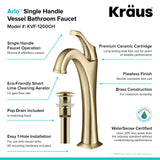 KRAUS Arlo 2-Pack Single Handle Vessel Bathroom Faucet with Pop Up Drain in Brushed Gold - KVF-1200BG-2PK
