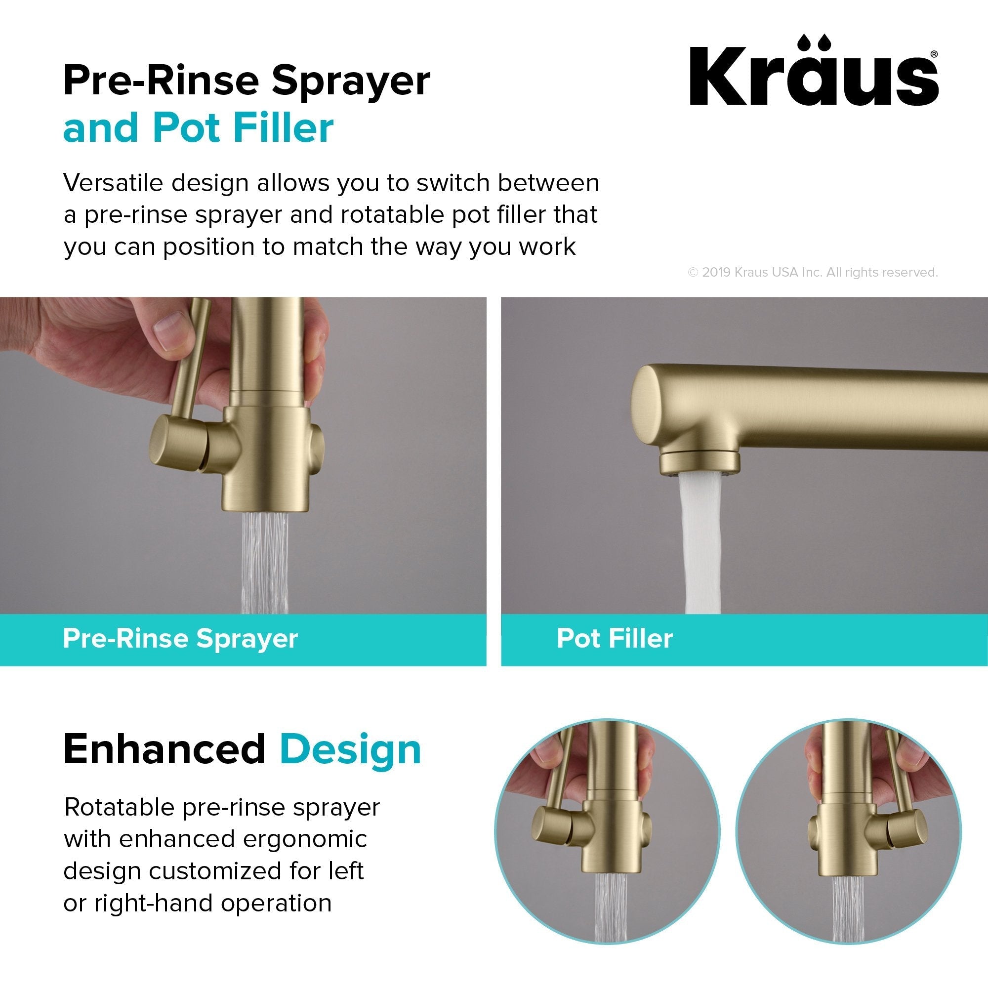 KRAUS Artec Pro 2-Function Commercial Style Pre-Rinse Kitchen Faucet in Brushed Gold - KPF-1603BG