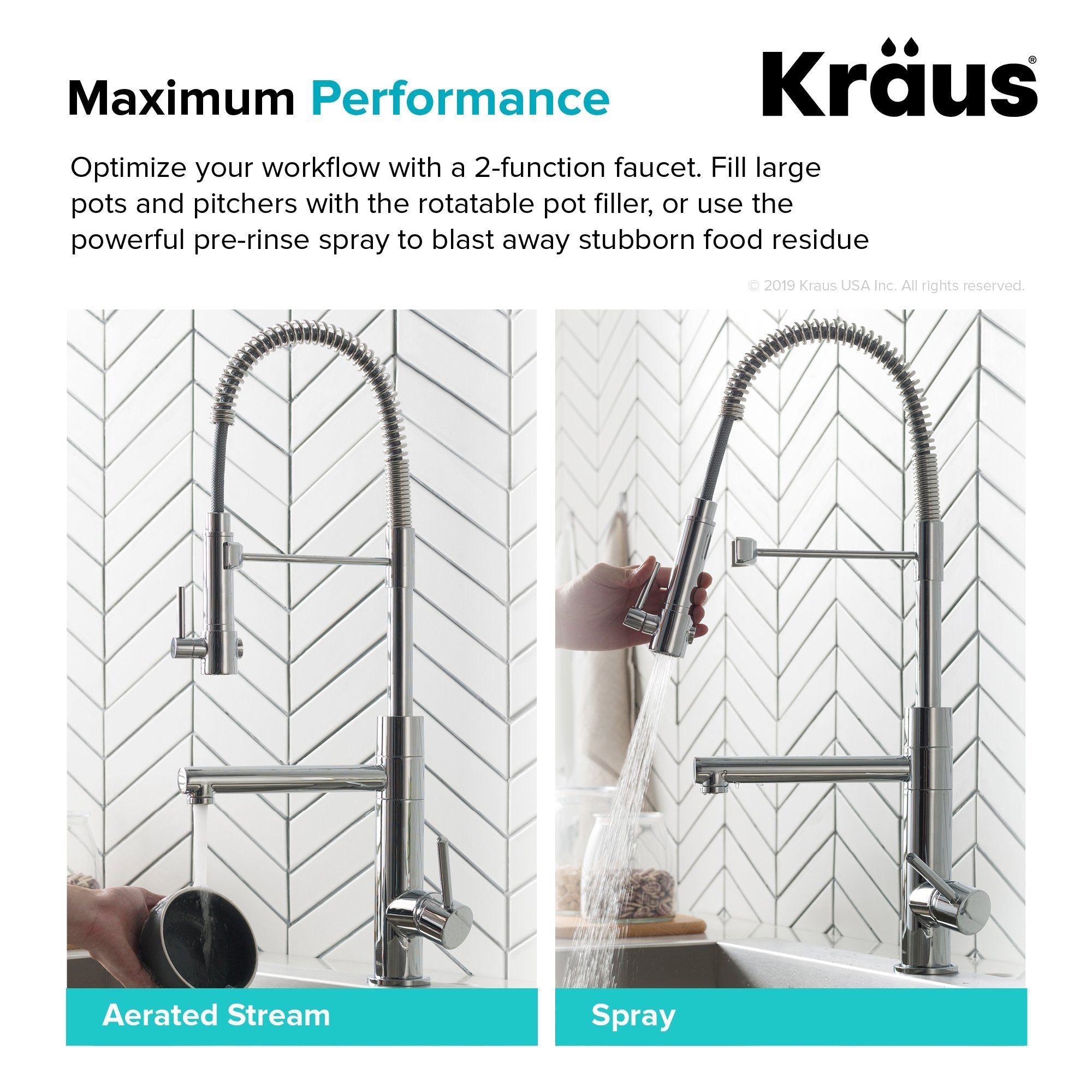 KRAUS Artec Pro 2-Function Commercial Style Pre-Rinse Kitchen Faucet in Brushed Gold - KPF-1603BG