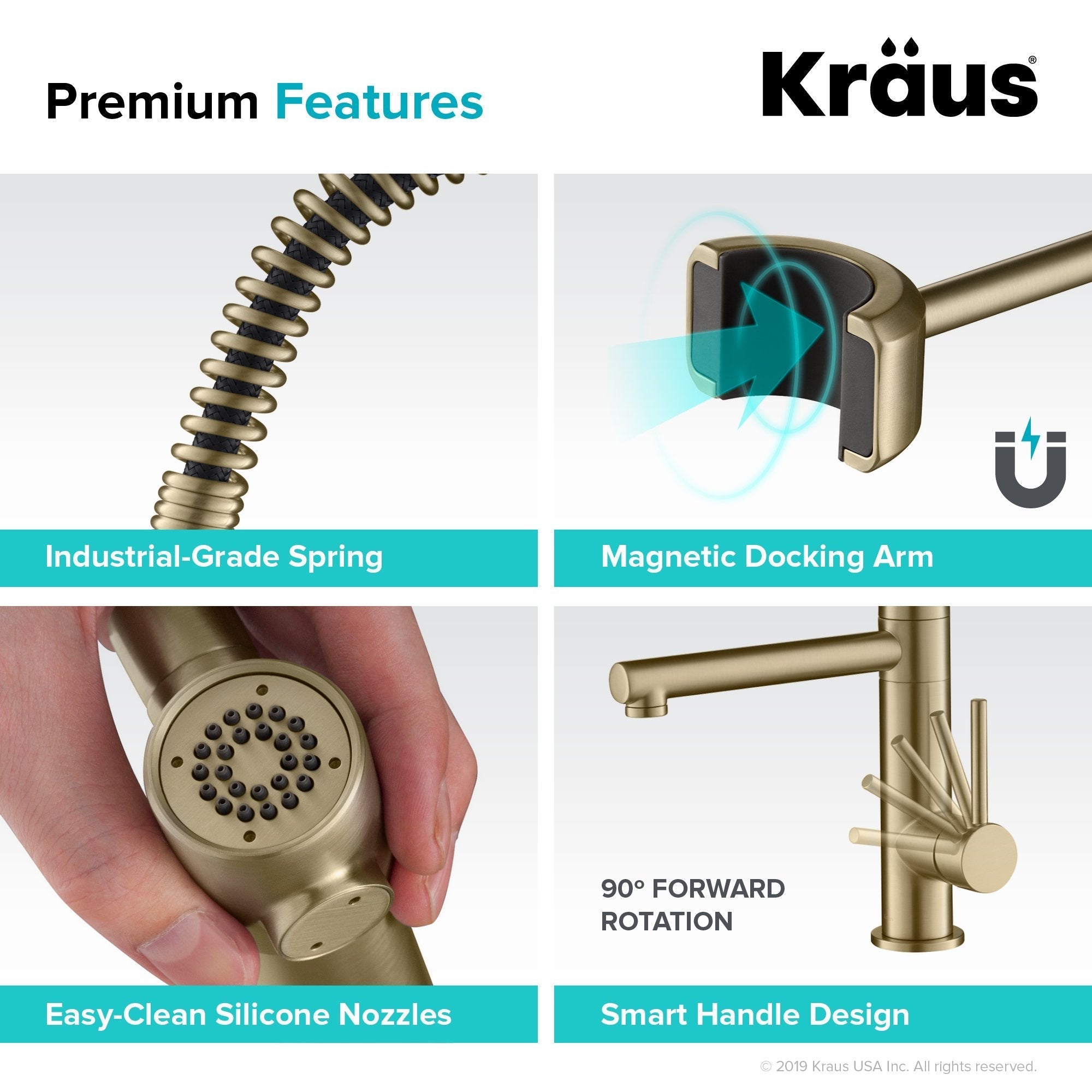 KRAUS Artec Pro 2-Function Commercial Style Pre-Rinse Kitchen Faucet in Brushed Gold - KPF-1603BG