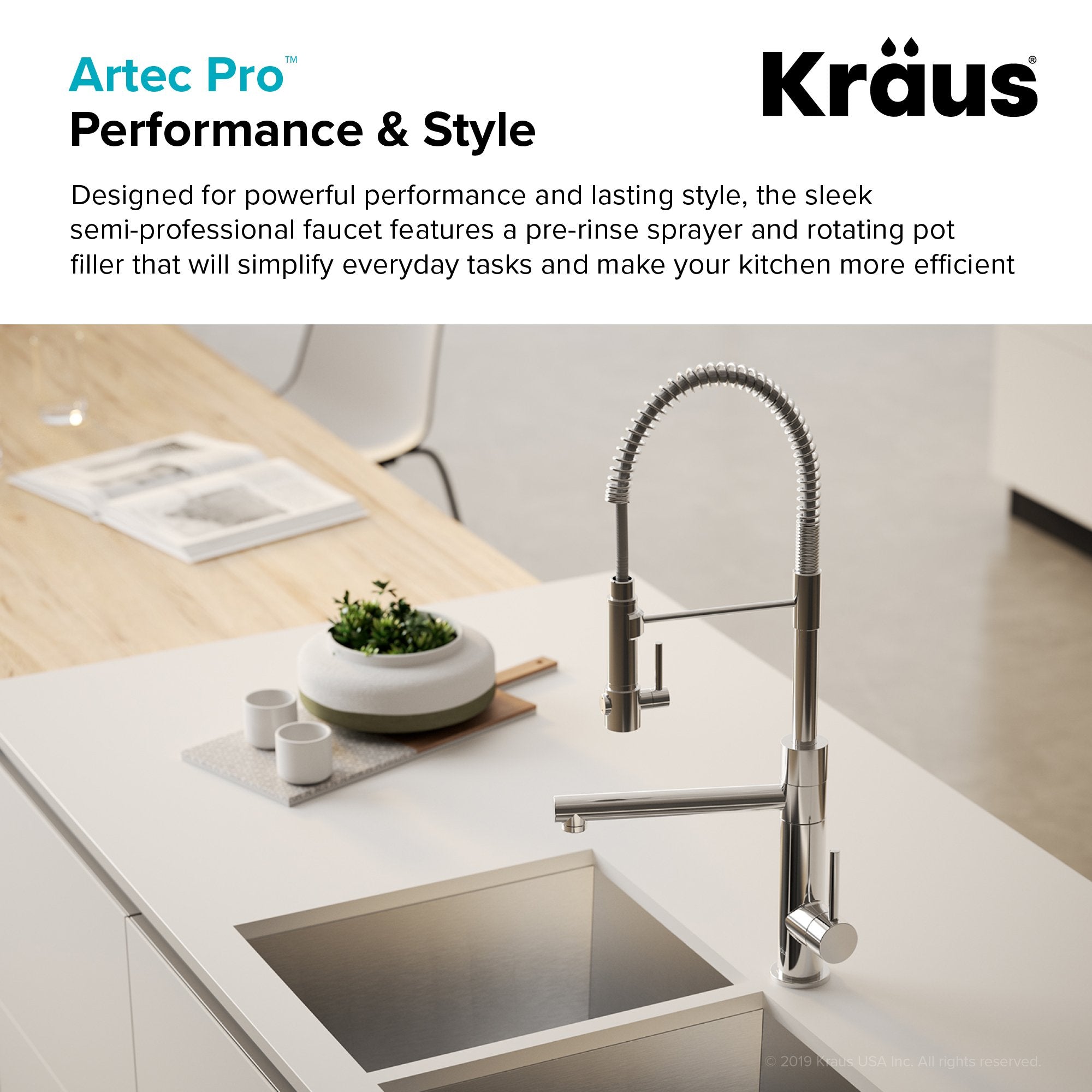 KRAUS Artec Pro 2-Function Commercial Style Pre-Rinse Kitchen Faucet with Matching Deck Plate in Matte Black/Black Stainless - KPF-1603MBSB-DP03SB