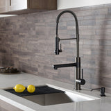 KRAUS Artec Pro 2-Function Commercial Style Pre-Rinse Kitchen Faucet with Matching Deck Plate in Matte Black/Black Stainless - KPF-1603MBSB-DP03SB