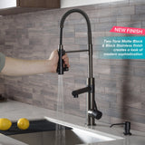 KRAUS Artec Pro 2-Function Commercial Style Pre-Rinse Kitchen Faucet with Matching Deck Plate in Matte Black/Black Stainless - KPF-1603MBSB-DP03SB