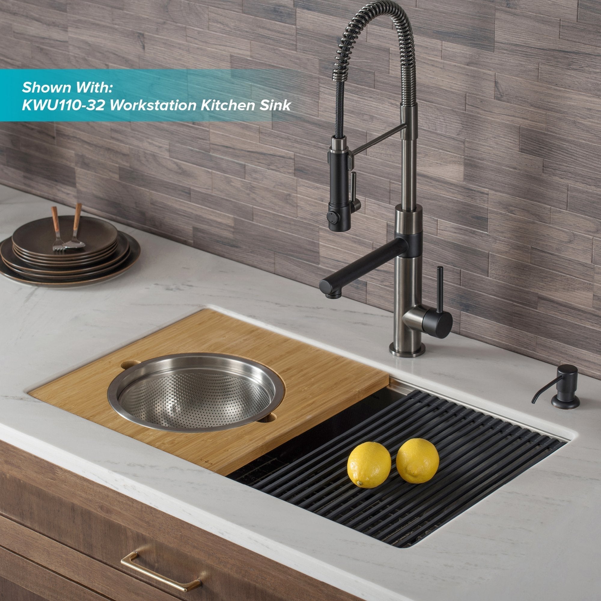 KRAUS Artec Pro 2-Function Commercial Style Pre-Rinse Kitchen Faucet with Matching Deck Plate in Matte Black/Black Stainless - KPF-1603MBSB-DP03SB