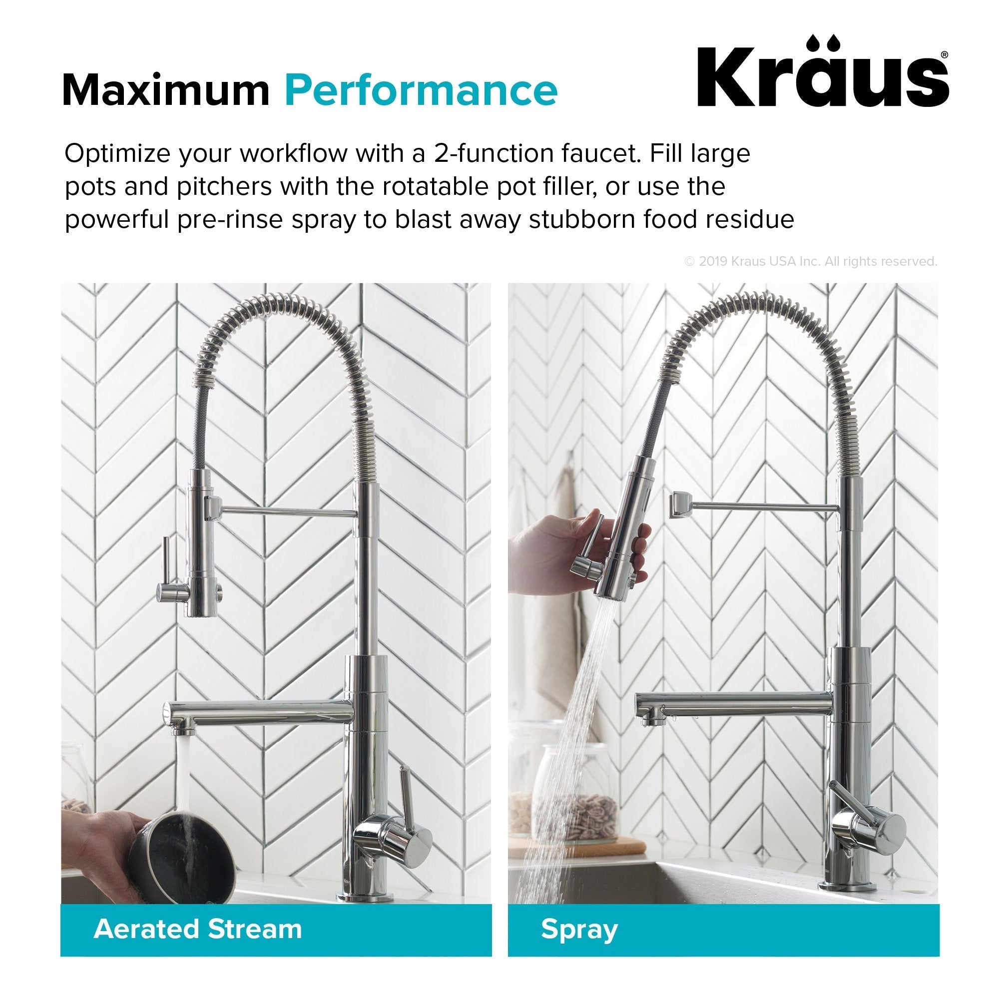 KRAUS Artec Pro 2-Function Commercial Style Pre-Rinse Kitchen Faucet with Matching Deck Plate in Matte Black/Black Stainless - KPF-1603MBSB-DP03SB