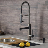 KRAUS Artec Pro 2-Function Commercial Style Pre-Rinse Kitchen Faucet with Matching Deck Plate in Matte Black/Black Stainless - KPF-1603MBSB-DP03SB