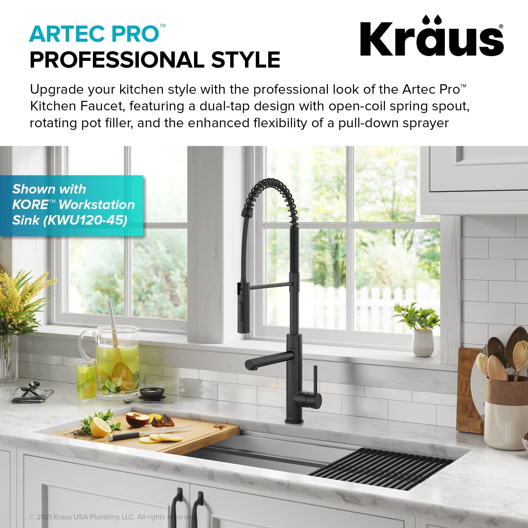 KRAUS Artec Pro Commercial Style Single Handle Kitchen Faucet with Pot Filler in Matte Black - KPF-1604MB