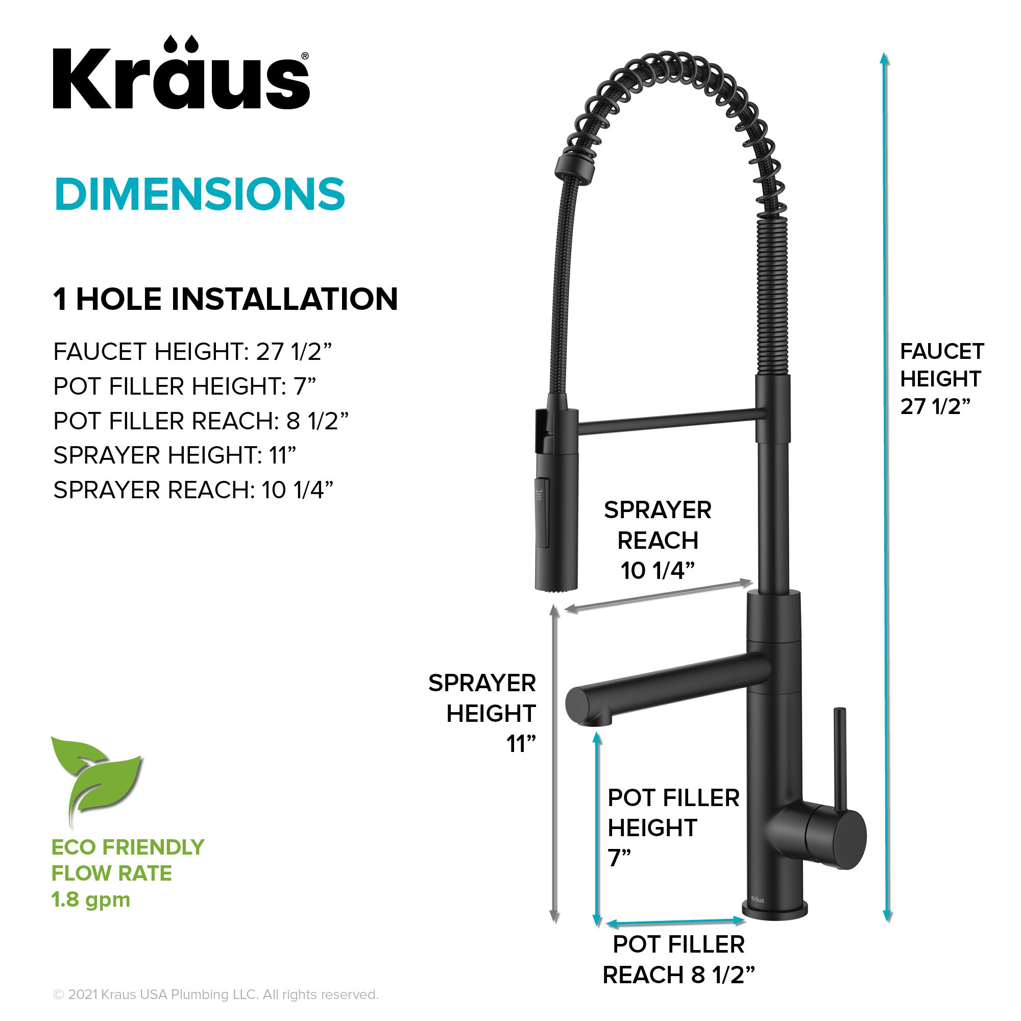 KRAUS Artec Pro Commercial Style Single Handle Kitchen Faucet with Pot Filler in Matte Black - KPF-1604MB